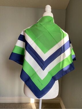 Michelangelo Green Navy and White Geometric Silk Scarf